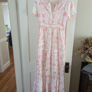 Lovers + Friends White and Pink Floral Maxi Dress